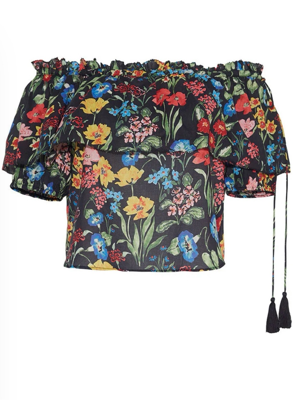 NWT Cara Cara Caitlin Floral Garden Off-Shoulder Peasant Tassel Top - M